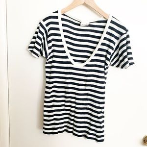 Cozy cotton stripes French scoop neck t shirt